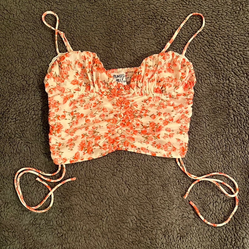 Pink floral tie on the sides tank top